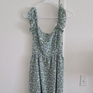 SHEIN Green Floral Midi Dress with Ruffle Straps